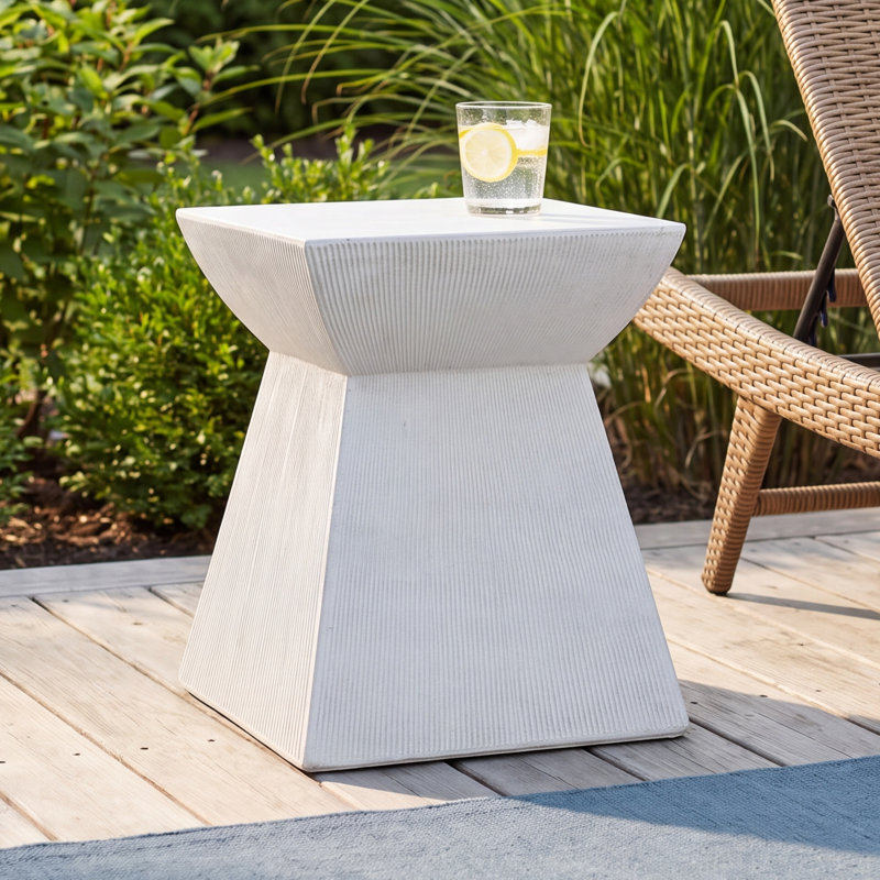 Masala Masala Modern Rustic Magnesium Oxide Indoor Outdoor Side Table with Antique Texture
