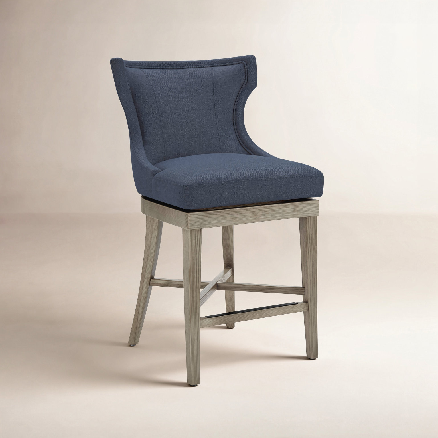 Willow 26" Swivel Bar Stool, Effie Indigo Linen