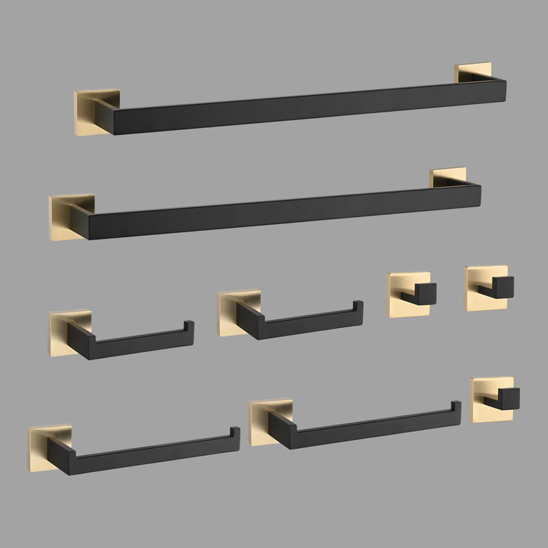 9 - Piece Bathroom Hardware Set, Black/Gold