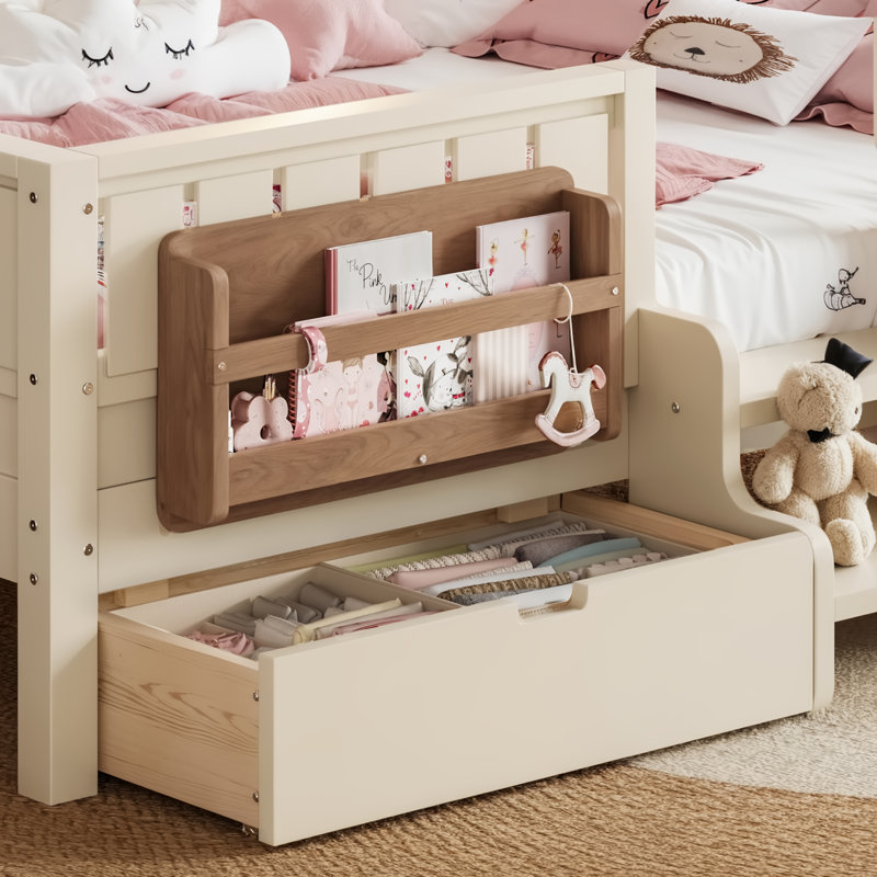 Grand avec tablettes et tiroirs de rangement intégrés, conception d'escalier de sécurité et rails de sécurité de haute qualité, beige