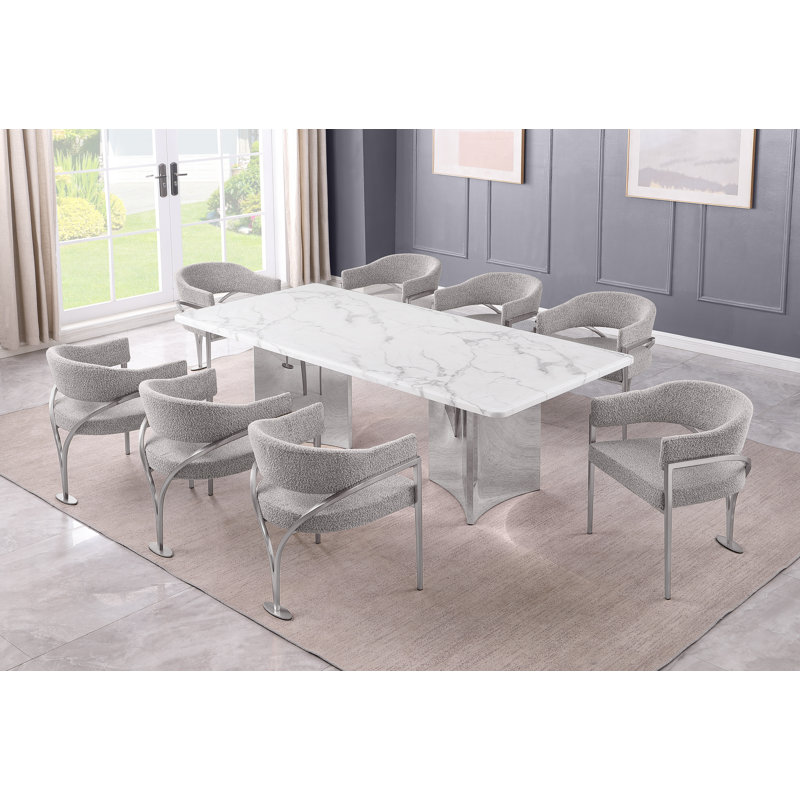 Ensemble repas 87 "x 42" Grand Marble, Gris riche, Argent argent