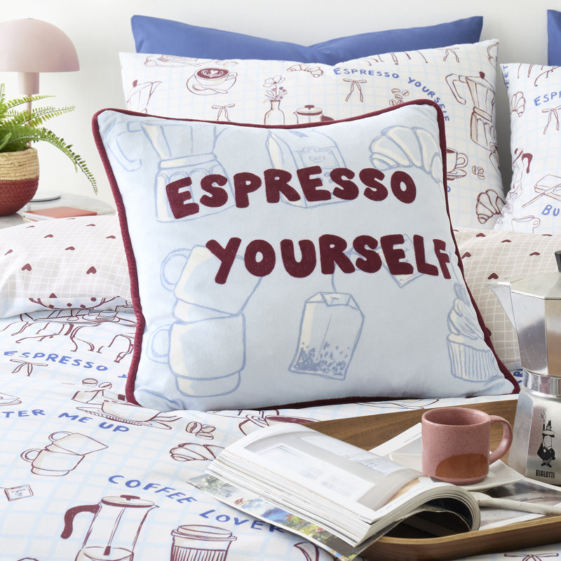Coffee Club Geometric Blue Cushion, Cushion Cover