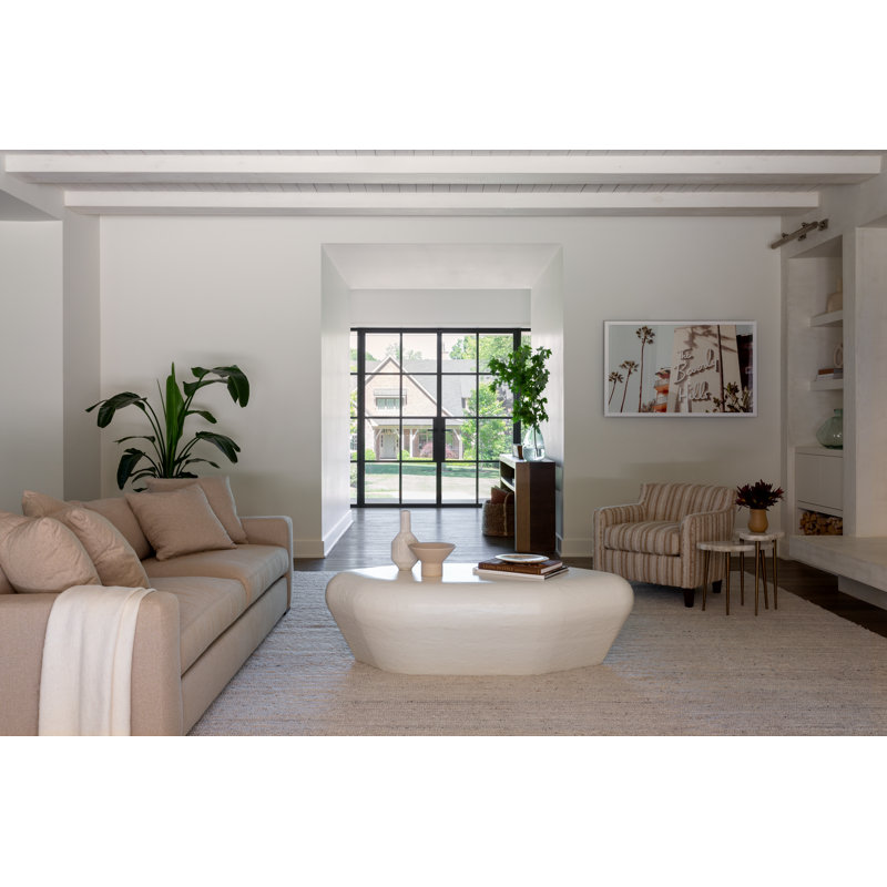 White Oval Marble Transitional Coffee Table