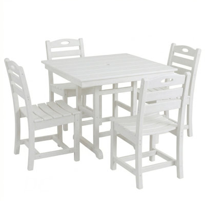 Outdoor Dining Set For 4, 5-Piece Patio Set With Square Table And 4 Chairs, Umbrella Hole