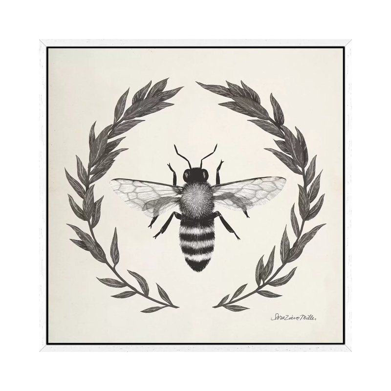 Happy To Bee Home I Neutral by Sara Zieve Miller - Painting on Canvas, 45.72cm H x 45.72cm W x 3.81cm D, White Floater Framed