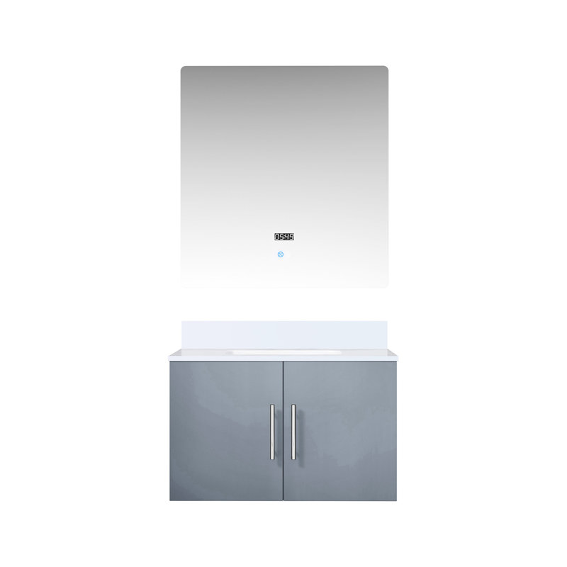 Meuble-lavabo gris foncé avec comptoir en marbre Miroir à DEL - intérieur spacieux, armoire à fermeture en douceur, profondeur x P 22 po