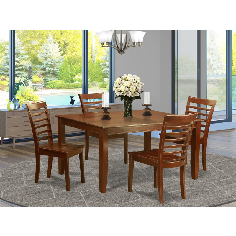 5 Piece Dining Set Includes a Rectangle Dining Table and 4 Kitchen Chairs, Mahogany, 5 Pieces: Table, 4 Chairs, No