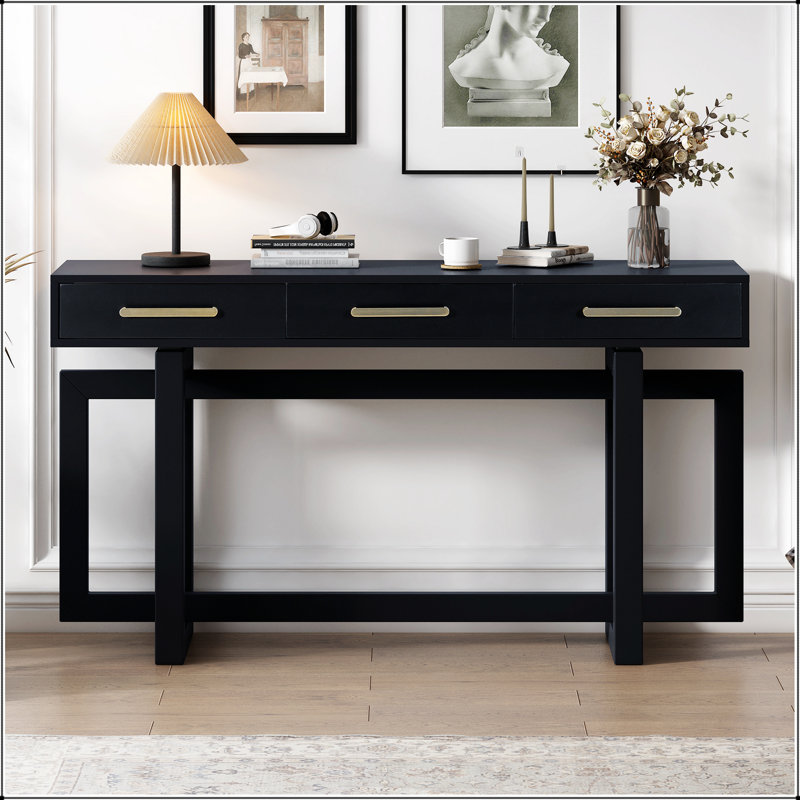 Elegant Console Table with Three Drawers, Extra Long Entryway Table for Entryway, Hallway, Black