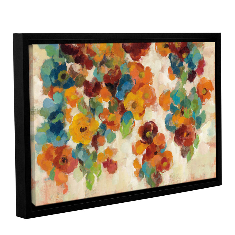 Fleurs d'épice et turquoise - Peinture sur toile, Toile avec cadre noir, H 8 po x l 12 po