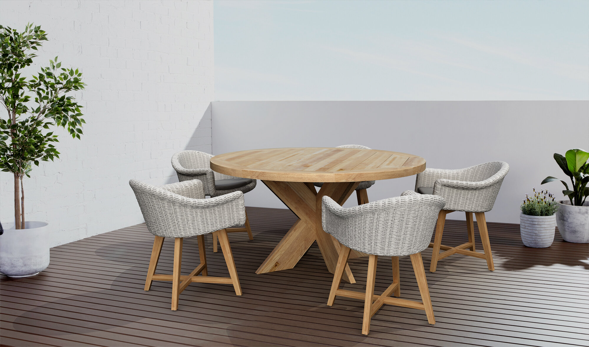 Academy 59 Round 5 Person Outdoor Dining Set with Wicker