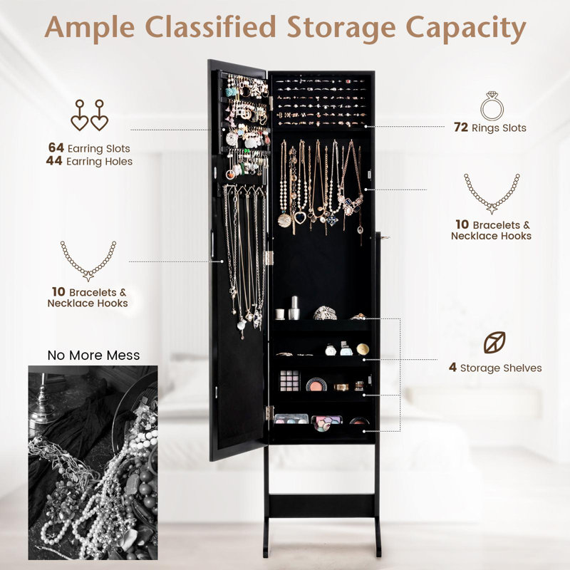 Armoire à bijoux avec miroir Juvencio, Noir