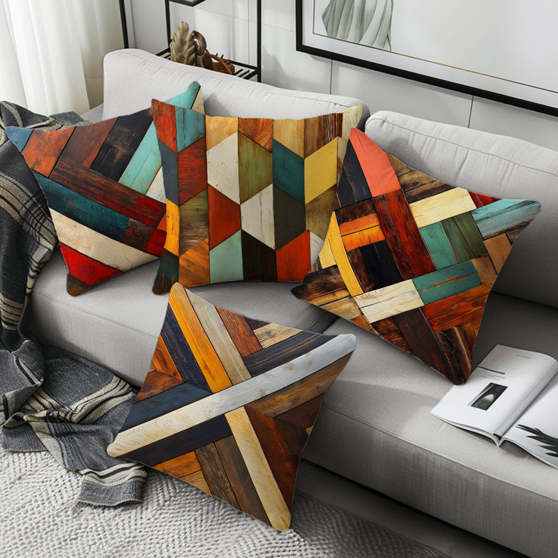 4 housses de coussin décoratives en bois 4 pièces