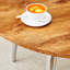 Table de salle à manger réglable et extensible, plateau en panneau de fibres à densité moyenne à grain de bois avec pieds en métal argenté, table rétractable élégante