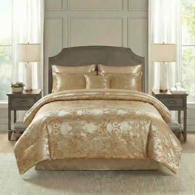 King Size 8-piece Jacquard Comforter Set With Satin Sheets – Elegant Coordinated Bedding Collection For Bedroom