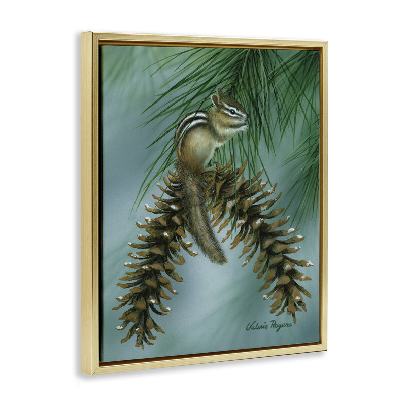  «Chipmunk Pine Cone Perch Floater», art mural sur toile par Valerie Rogers, H 31 po x l 25 po