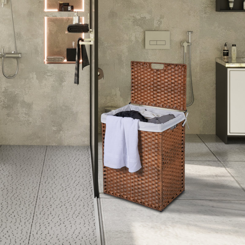 Panier à linge moderne en osier avec poignées, Brun