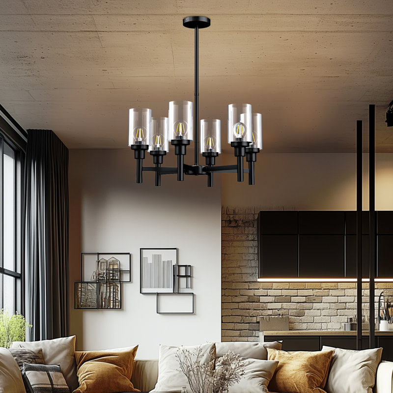 Chandelier with Glass Accents, 6 Lights, 58cm, 3600 Lumens
