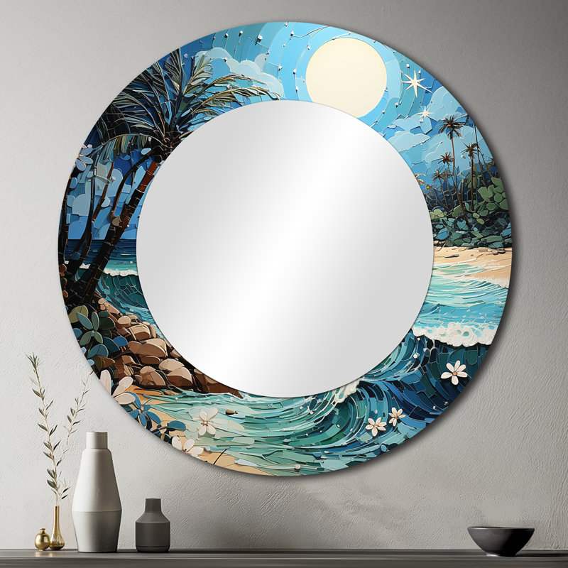 Coastal Island Escape - grand miroir de plage, miroir mural rond décoratif, impression sur métal, 23 po x 23 po