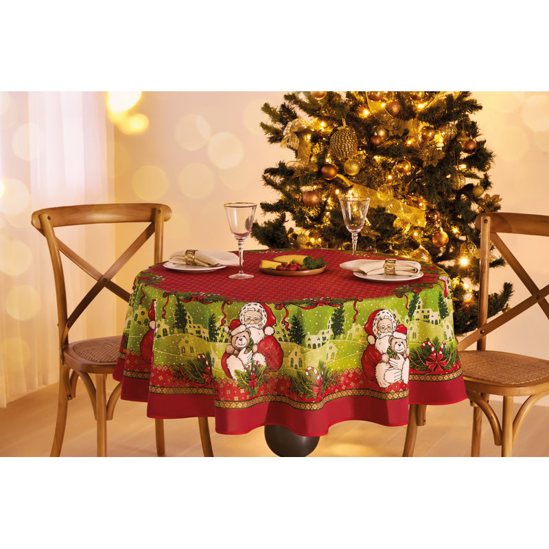 AdonisUSA Aathan Christmas Holiday Tablecloth Is Printed With All The Christmas Magic And Its Charms, Bringing The Beloved Santa Claus, Winter Snow Christmas Village Theme – Elegant Machine Washable Table Linen