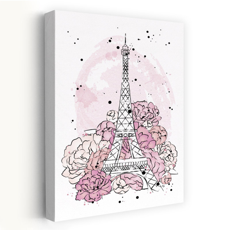 Eiffel Tower Floral Blush Elegant Modern Romantic Flower Architecture Wall Art Print, 60.96cm H x 40.64cm W