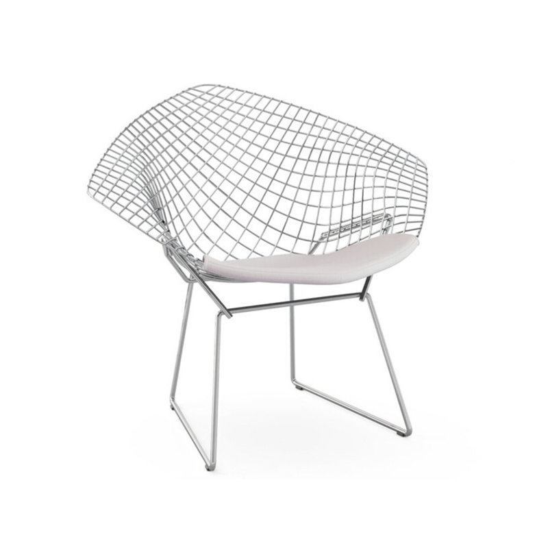 Chaise d'appoint rembourrée en maille Drews, Blanc, Chrome chrome