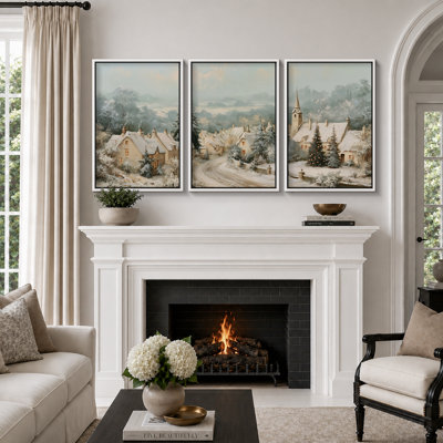 «Snowy Christmas Village», art du paysage, images de salon, estampe numérique sur toile encadrée, 3 pièces - 16 po x 24 po x 3 pièces, 24 po x 36 po x 3 pièces