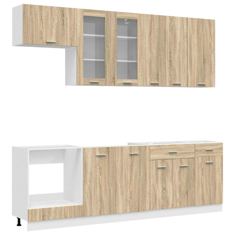 vidaXL Kitchen Unit with Drawer with Door LYON 8 pcs Engineered Wood Modern, Sonoma Oak