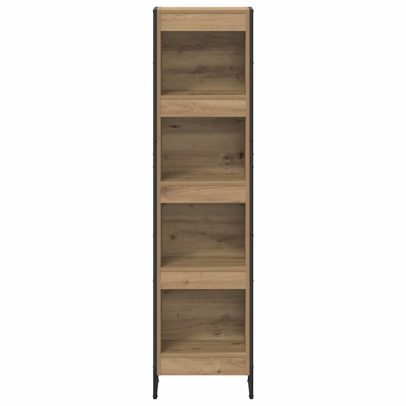 Steel Book Cabinet Bookcase, (4 Shelves) 155cm. H x 40cm. W x 30cm. D, Artisian Oak