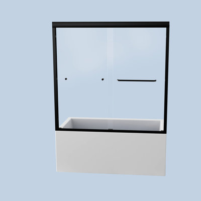 Semi- Double Sliding Door, 6Mm Tempered Glass, Matte Black, For Bathroom Tub Shower 56"-60"W X 58"H, Build