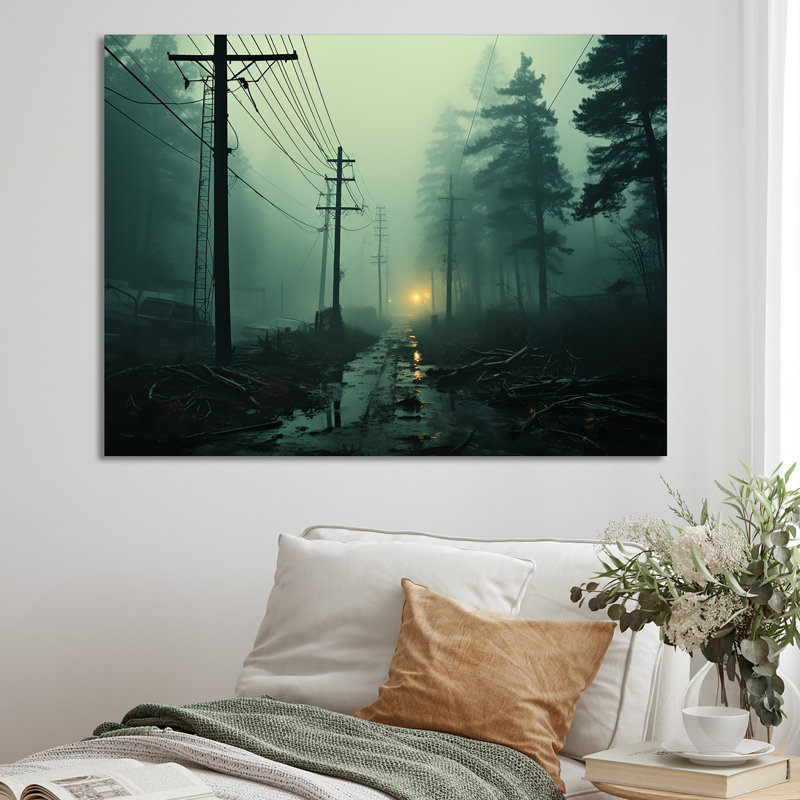 Lignes électriques bleu sarcelle et mystère I, H 30 po x l 40 po x P 1,5 po, Toile tendue