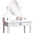 White Wooden Vanity Table And Stool Package With 3 Storage Drawers Mirror Stylish Desk Upholstered In Wood-407980488
