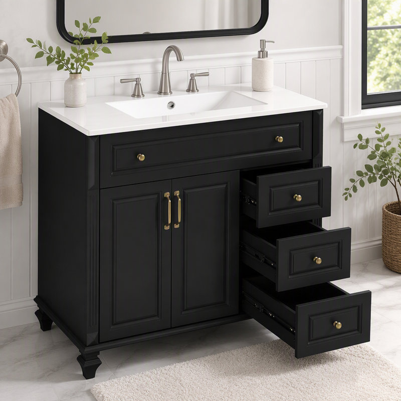 Meuble-lavabo de 91 cm (36 po) avec lavabo et tiroir rabattable, Noir