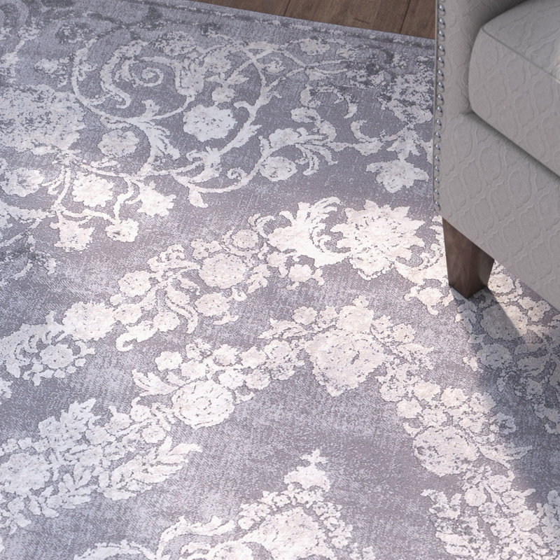 Tapis oriental gris tissé au métier mécanique Korando, Tapis de couloir 2 pi 7 po x 10 pi