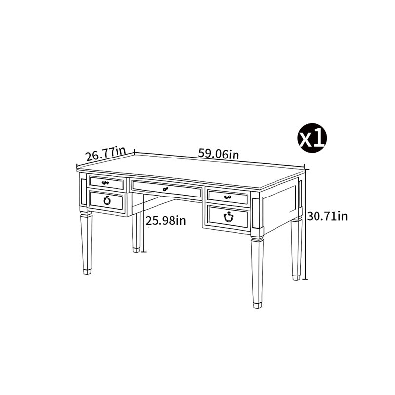 Bureau léger de style luxueux, H 30,71 po x l 59,06 po x P 26,77 po