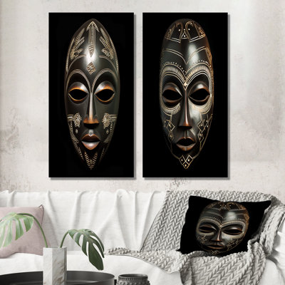 Ethnical Traditional African Mask V - African Tribal Wall Art Set of 2 Piece