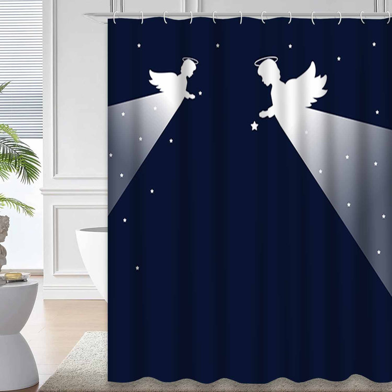 Rideau de douche de Noël ange avec 12 crochets, L 72 po x l 84 po