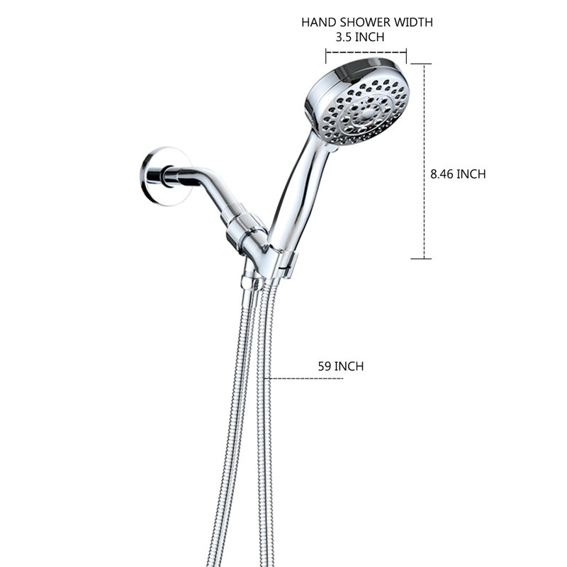 Pomme de douche haute avec boyau, 5 modes, bonne résistance aux chocs, finition portative à jet de massage / jet, 2,5 gallons par minute, buses à usage médical,