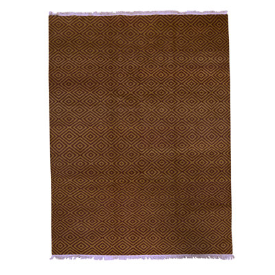 Tibetan Wool Geometric Area Rug in Brown