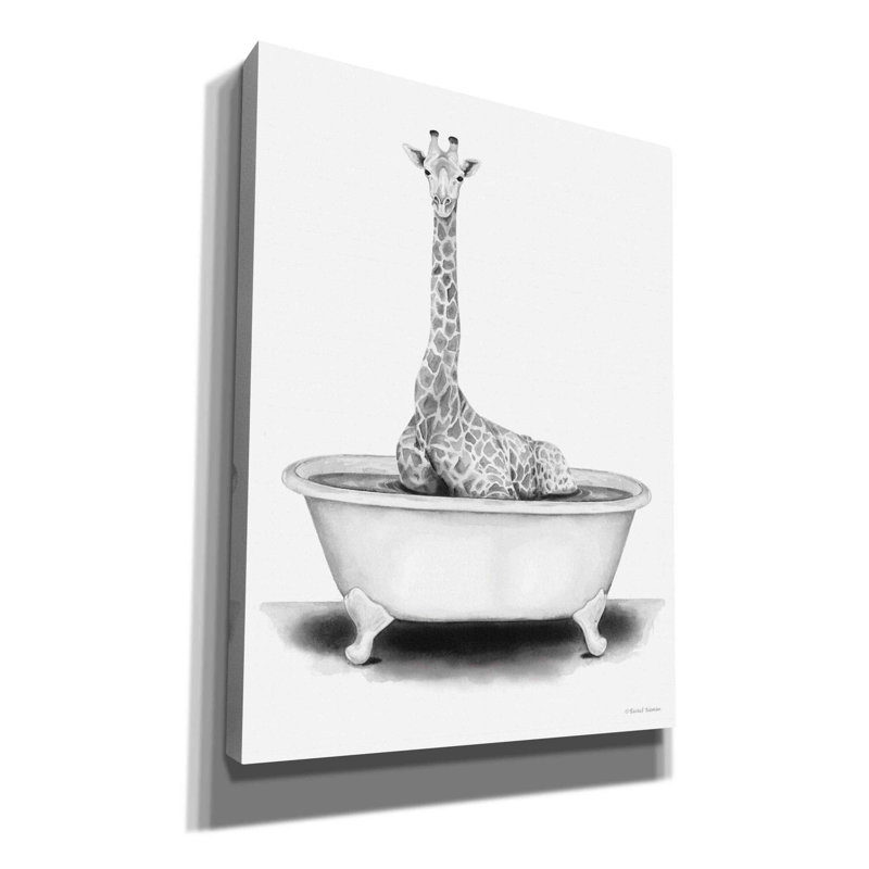 «Giraffe in Tub» par Rachel Nieman - reproduction d'art sur toile tendue, H 16 po x l 12 po x P 0,75 po