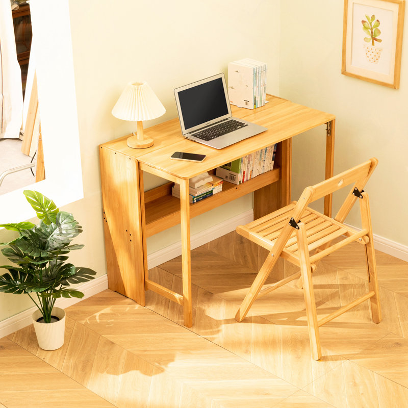 Bamboo Folding Desk,Space-Saving Computer Desk For Small Spaces, Foldable Study Table For Bedroom, Home Office, Dorm, Apartment