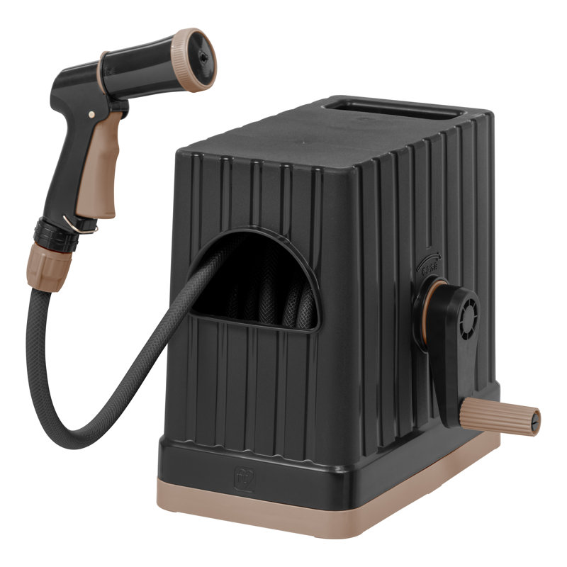 Black and Brown Portable Retractable Hose Reel with Nozzle
