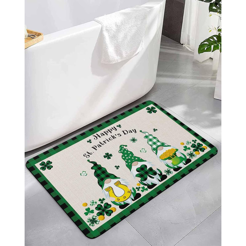 Tapis de salle de bain à motif de nain de feuille de terre Diatfs St. Patrick Clover Leaf