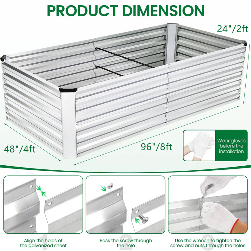 Denishia 96" W x 48" D Weather Resistant Galvanized Metal Raised Garden Bed