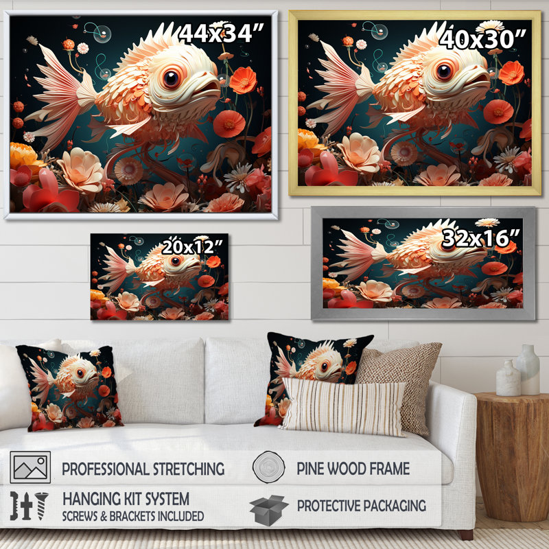 Art mural surréel de poisson sous-marin II, Toile tendue, H 24 po x l 32 po x P 1 po