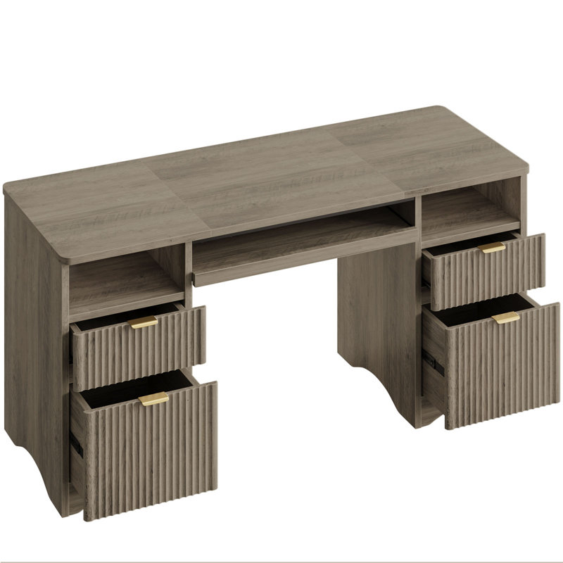 150CM Fluted Executive Desks with 2 Open Compartments, File and Storage Drawers, Computer Writing Desk with Keyboard Tray