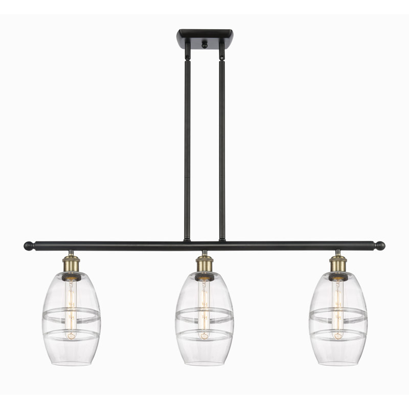 Luminaire suspendu pour îlot de cuisine 3 lumières Dundrod, Laiton antique noir, Transparent