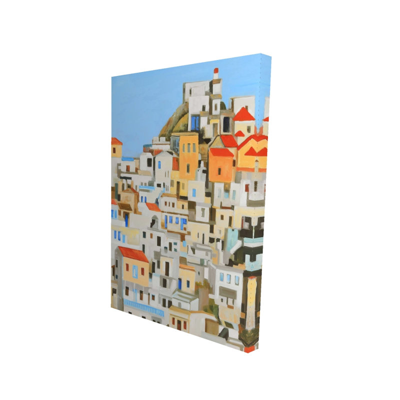 Petites maisons en Grèce - Construction d'un décor contemporain sur toile