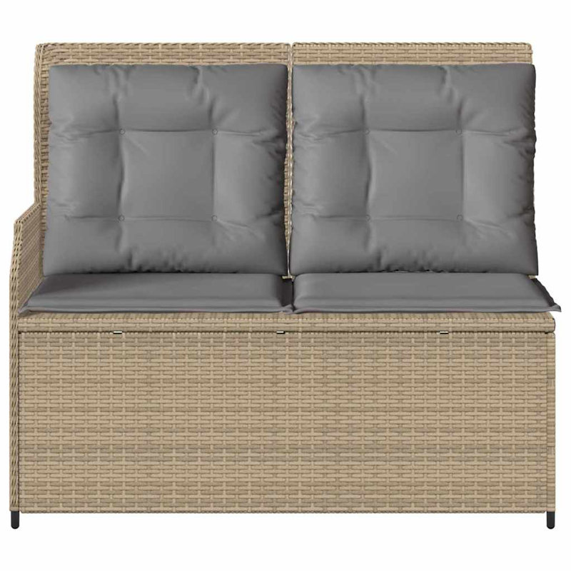 Poly Rattan Outdoor Bench, Grey, Beige
