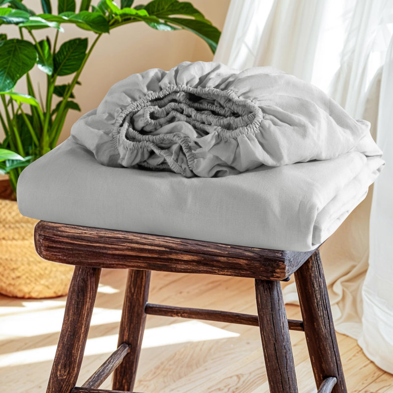 Drap-housse 100 % lin français, 1 pièce, King, Gris