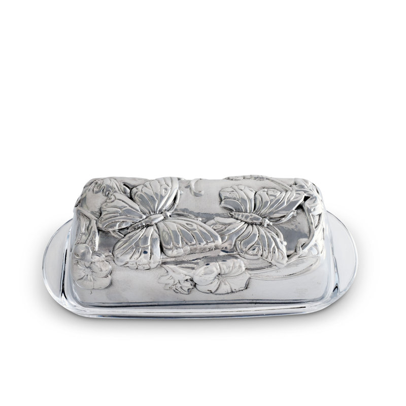 Arthur Court Aluminum Butterfly Butter Dish with Glass Tray